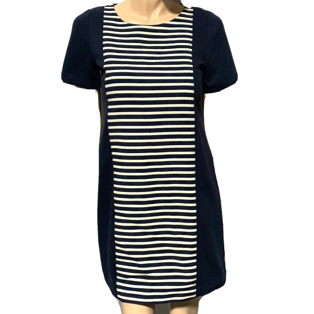J.Crew Knit Shift Dress Navy Blue & Cream Stripe  A3446 EUC Women's Size 4